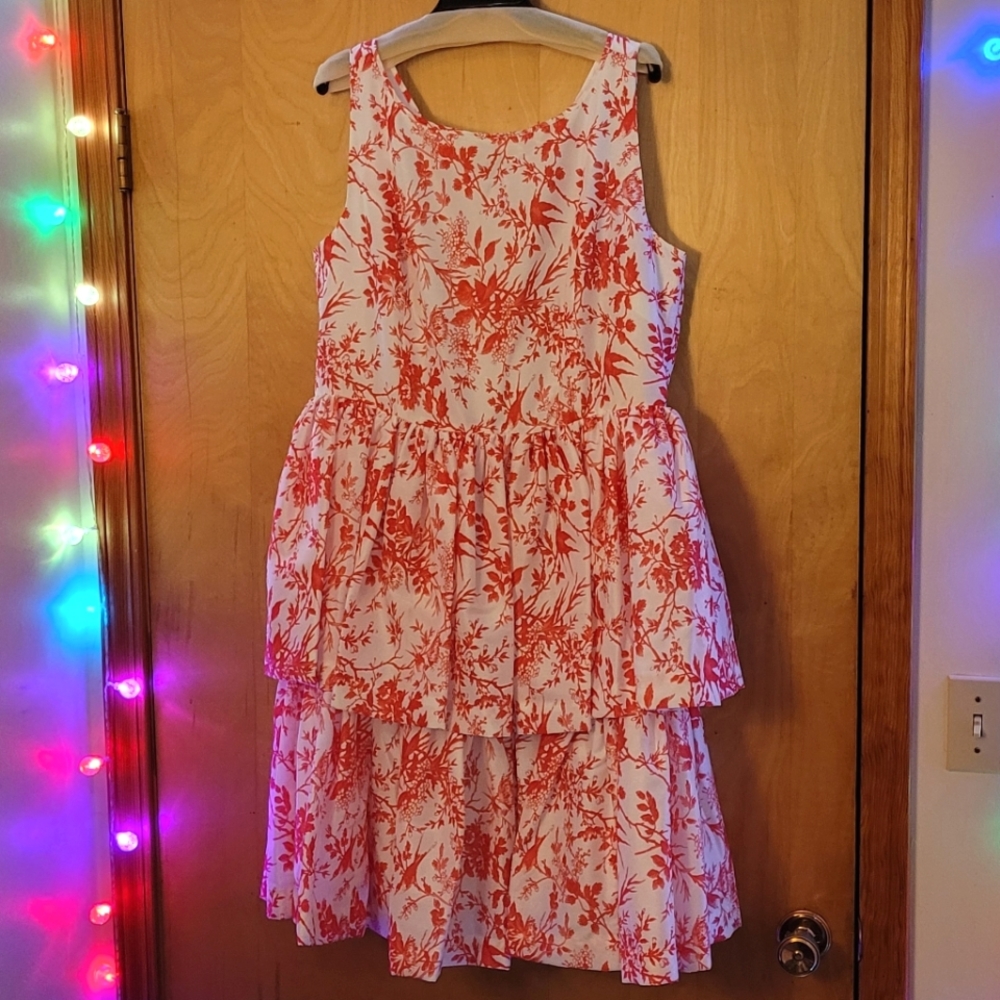 Red Pattern Peplum J. Peterman Dress